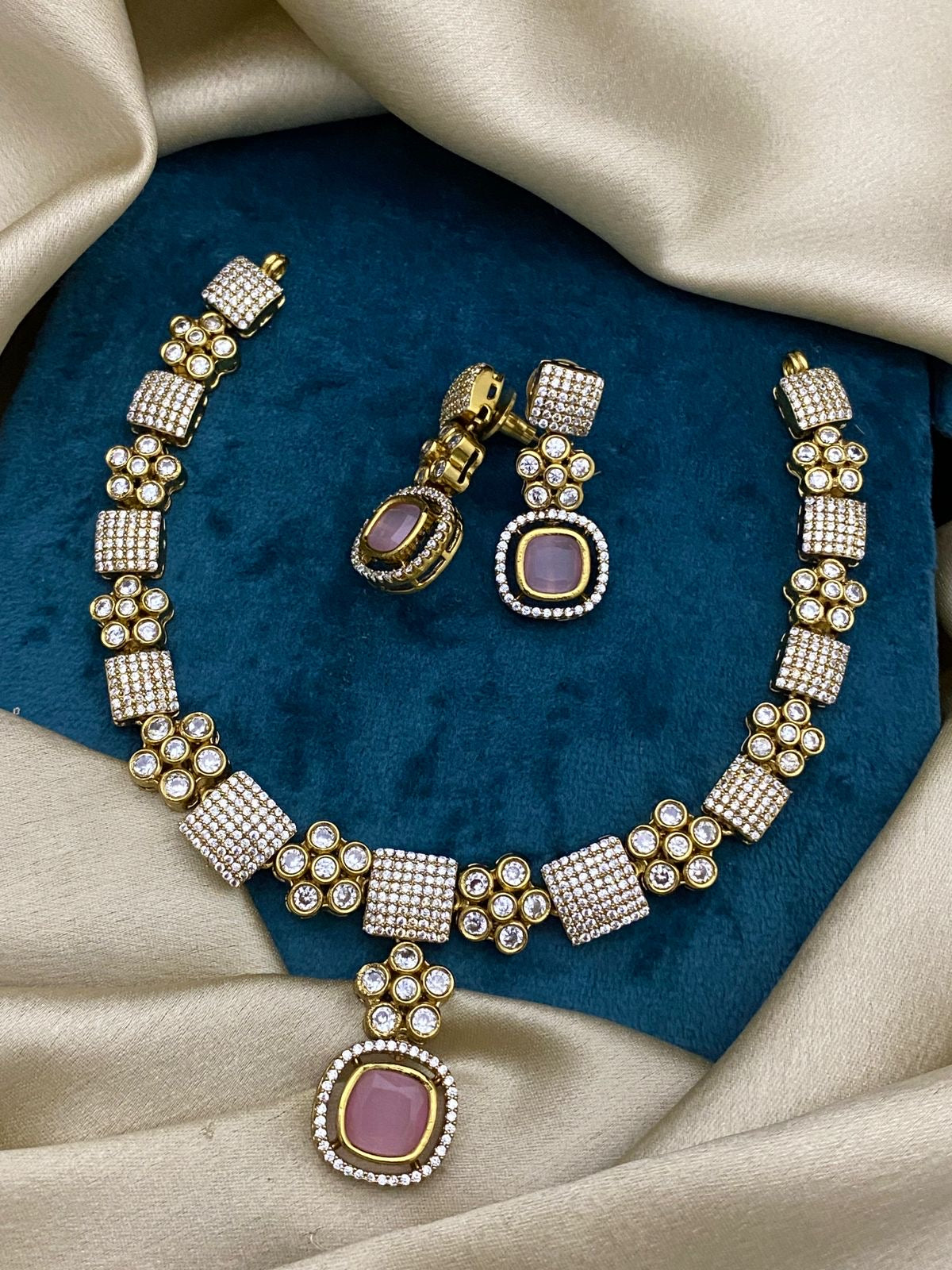 Royal Ruby Stone Necklace Set with Earrings