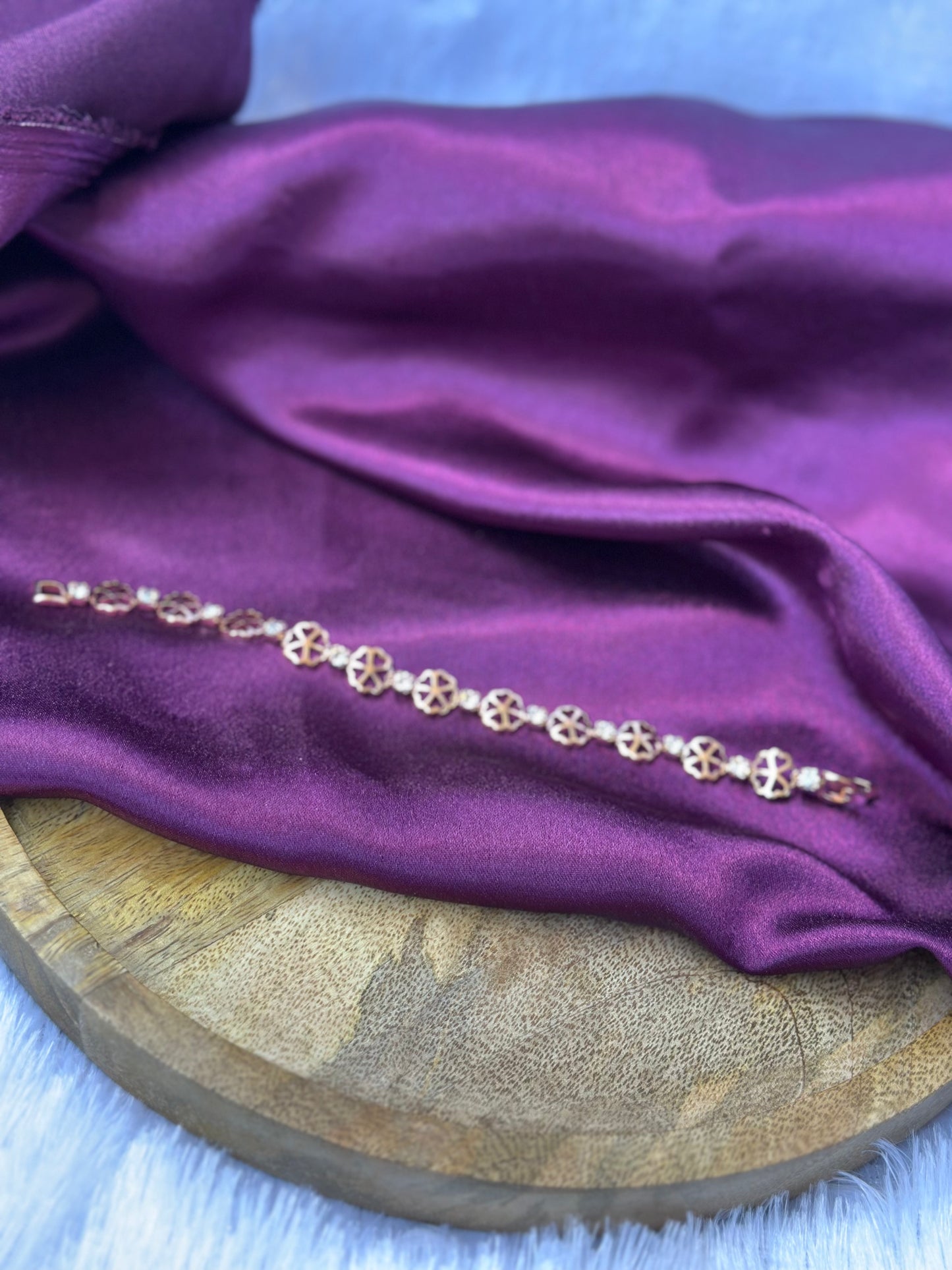Gold Plated Clover Flower Bracelet with White Stones