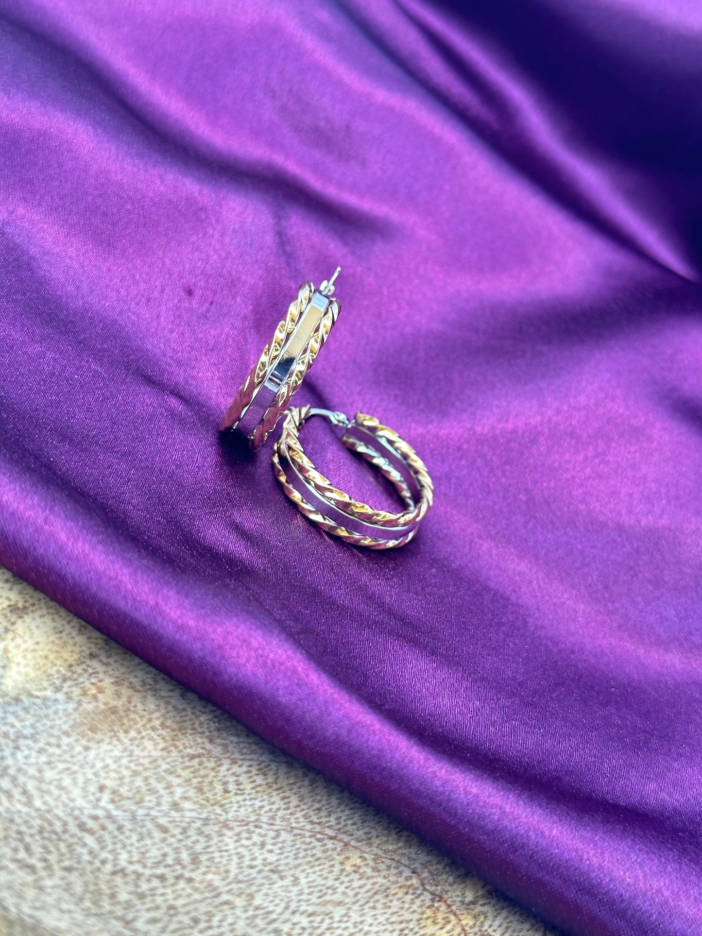 Golden - Silver Twist Hoop Earrings