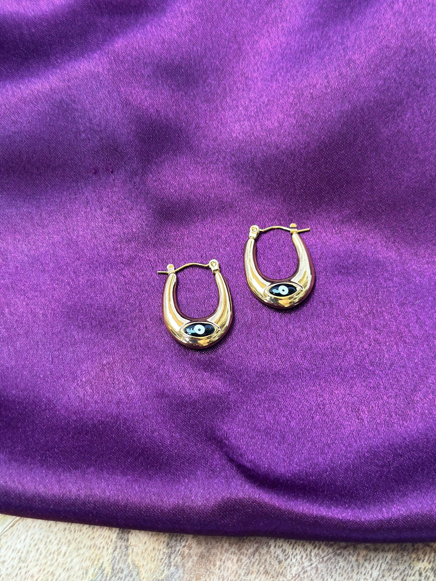 Gold-Plated Anti-Tarnish Evil Eye Hoop Earrings