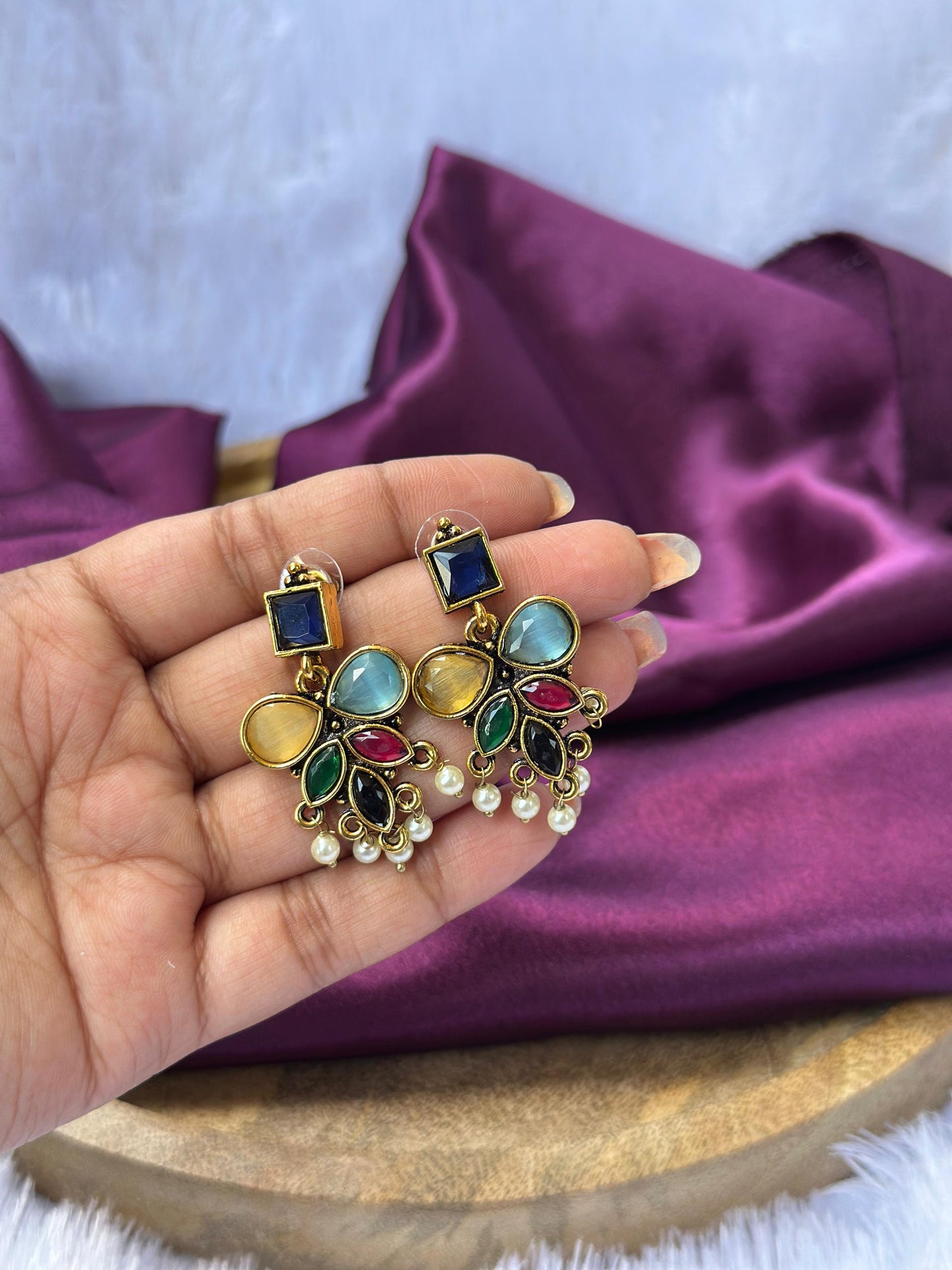Royal Multicolor Stone Drop Earrings