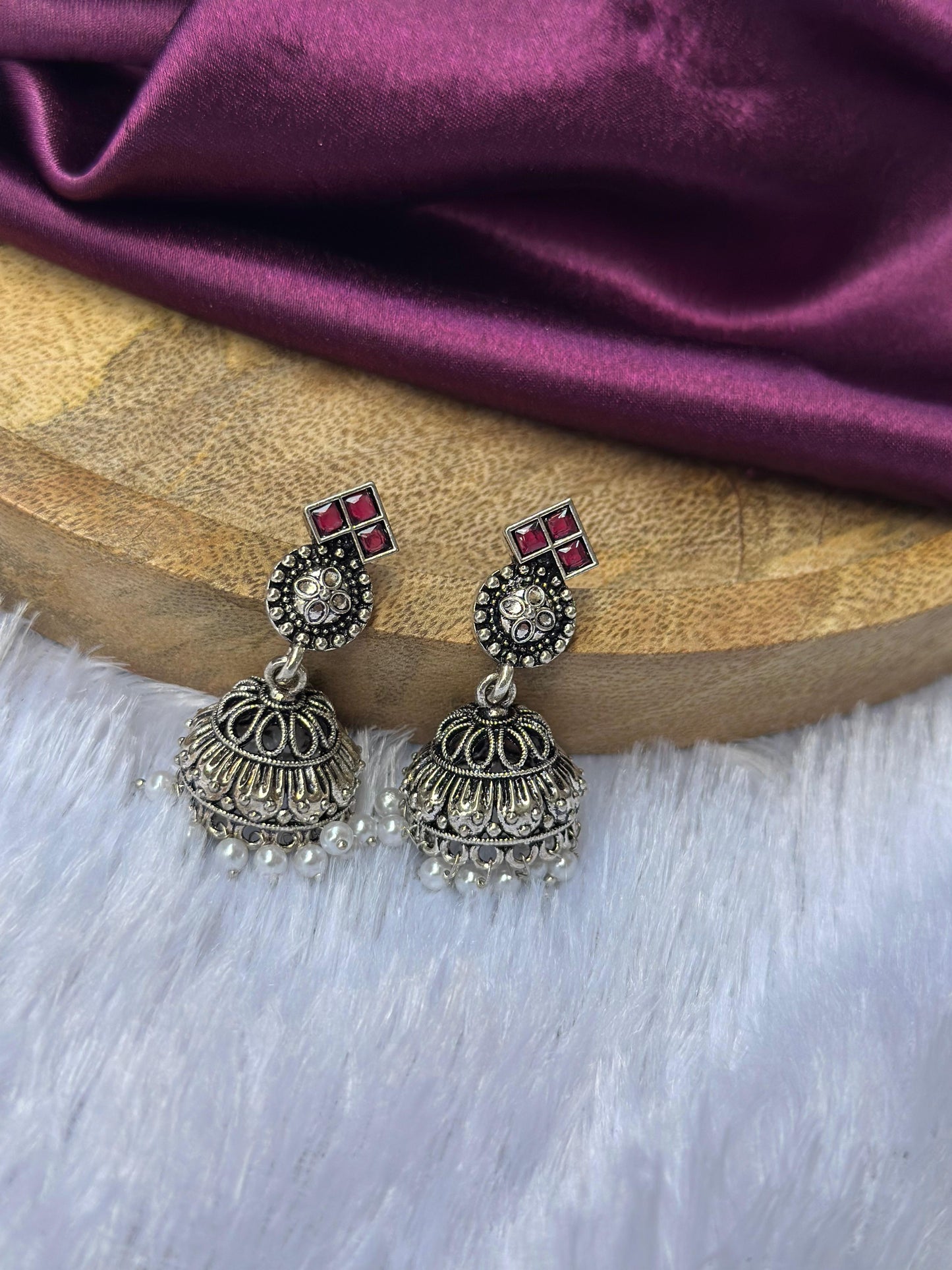Oxidised Silver Jhumka Earrings with Pearl Drops