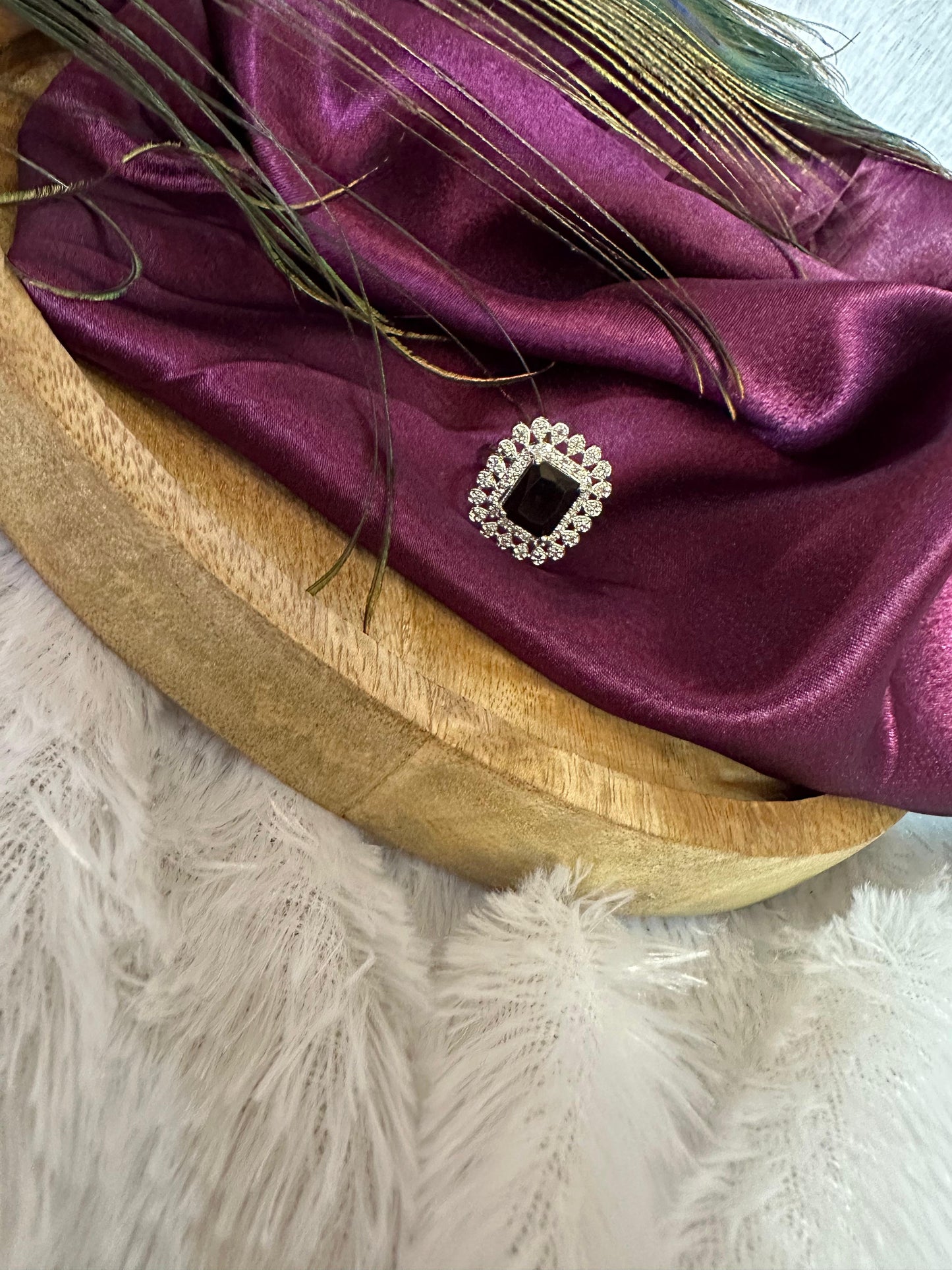 Royal Black Stone Halo Statement Ring