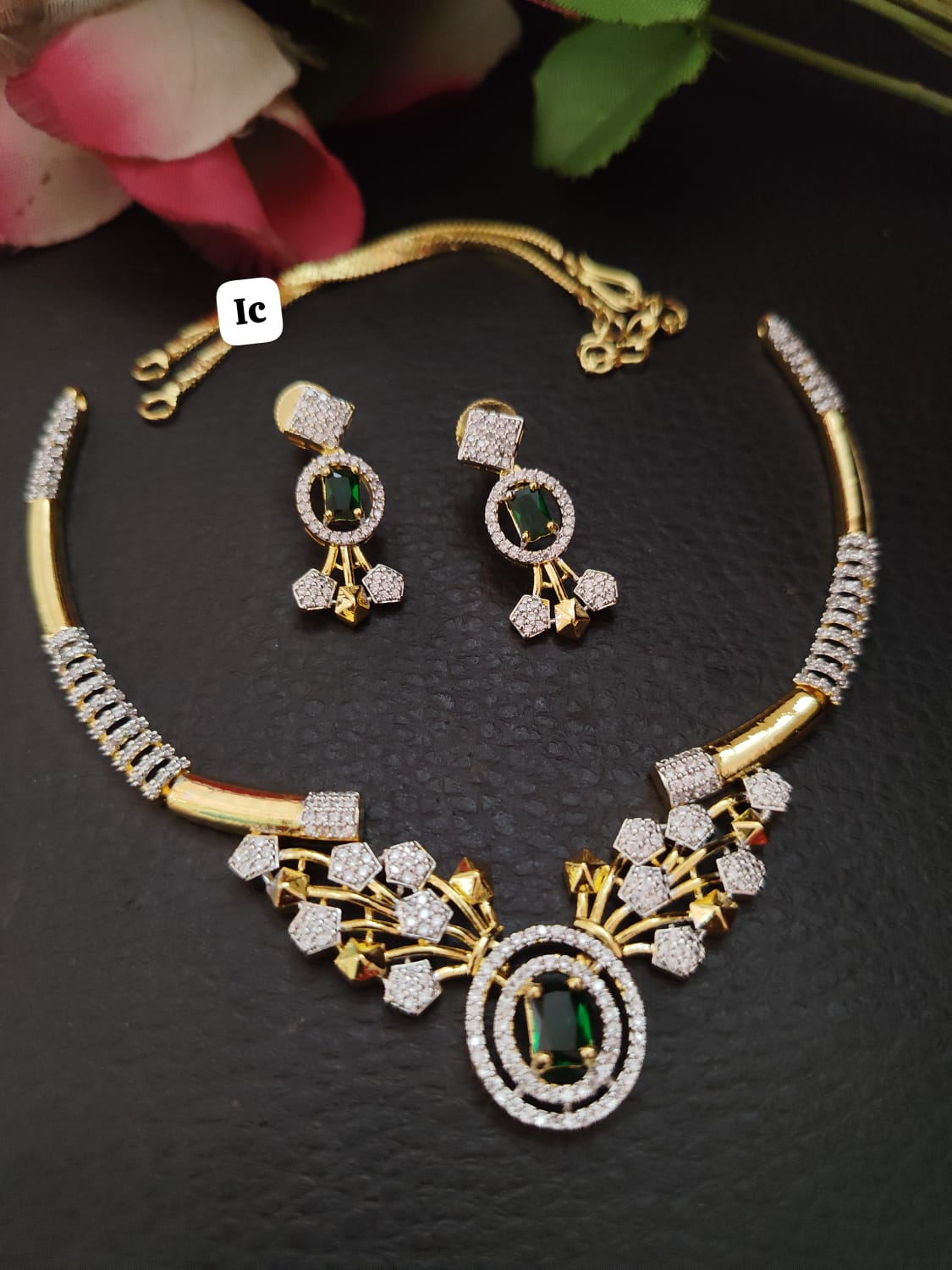 Elegant Gold-Plated Diamond Necklace Set