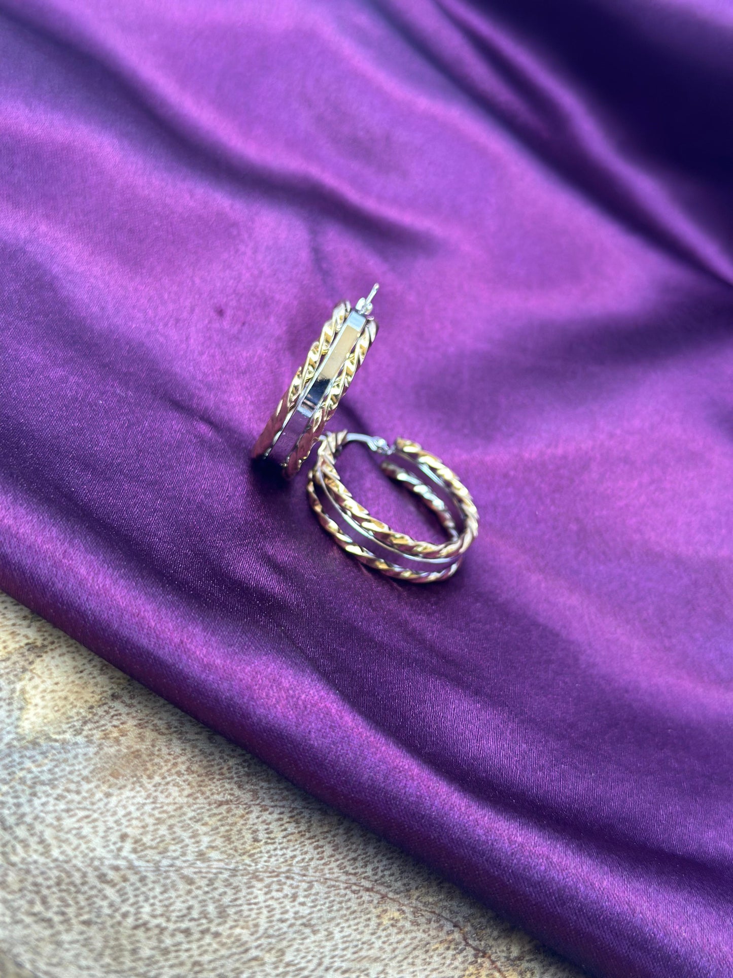 Golden - Silver Twist Hoop Earrings