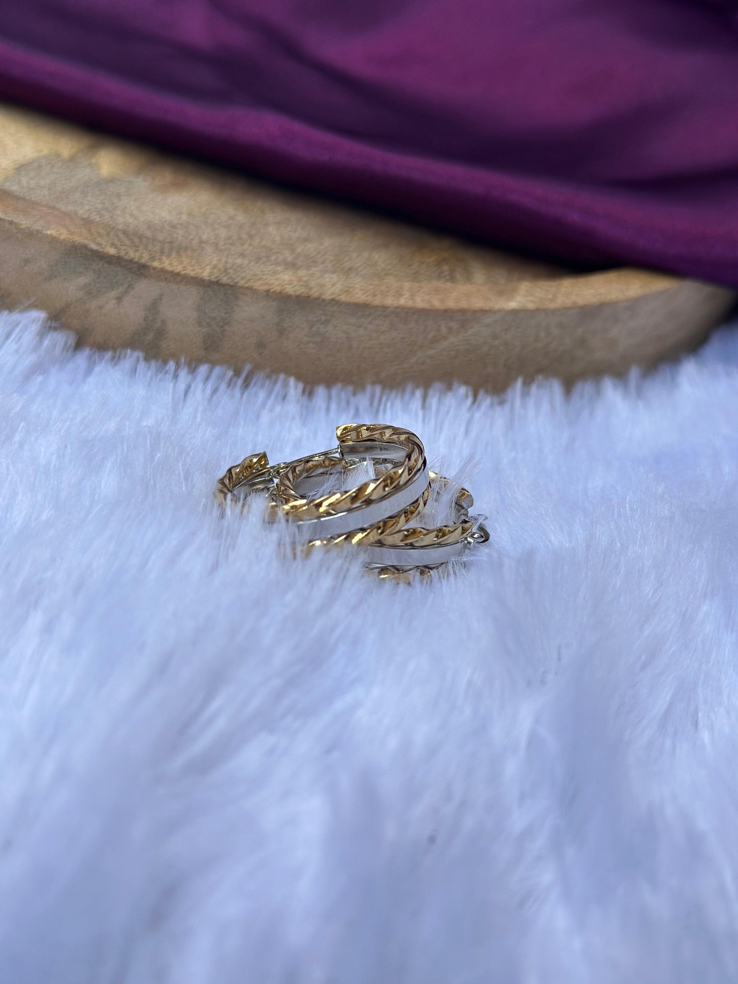 Golden - Silver Twist Hoop Earrings