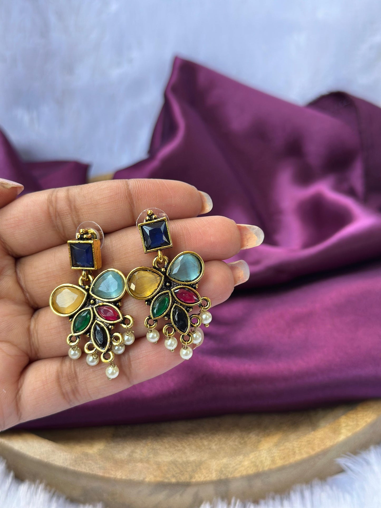 Royal Multicolor Stone Drop Earrings