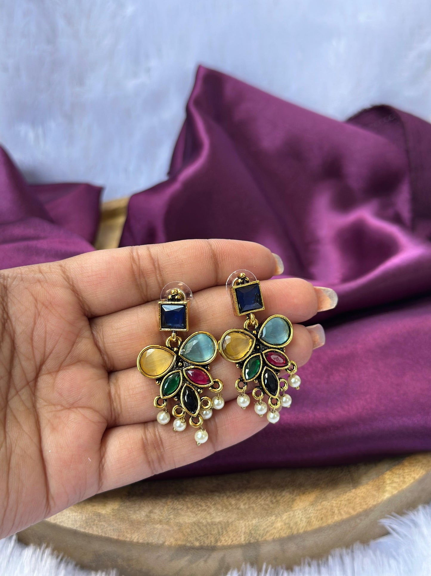 Royal Multicolor Stone Drop Earrings