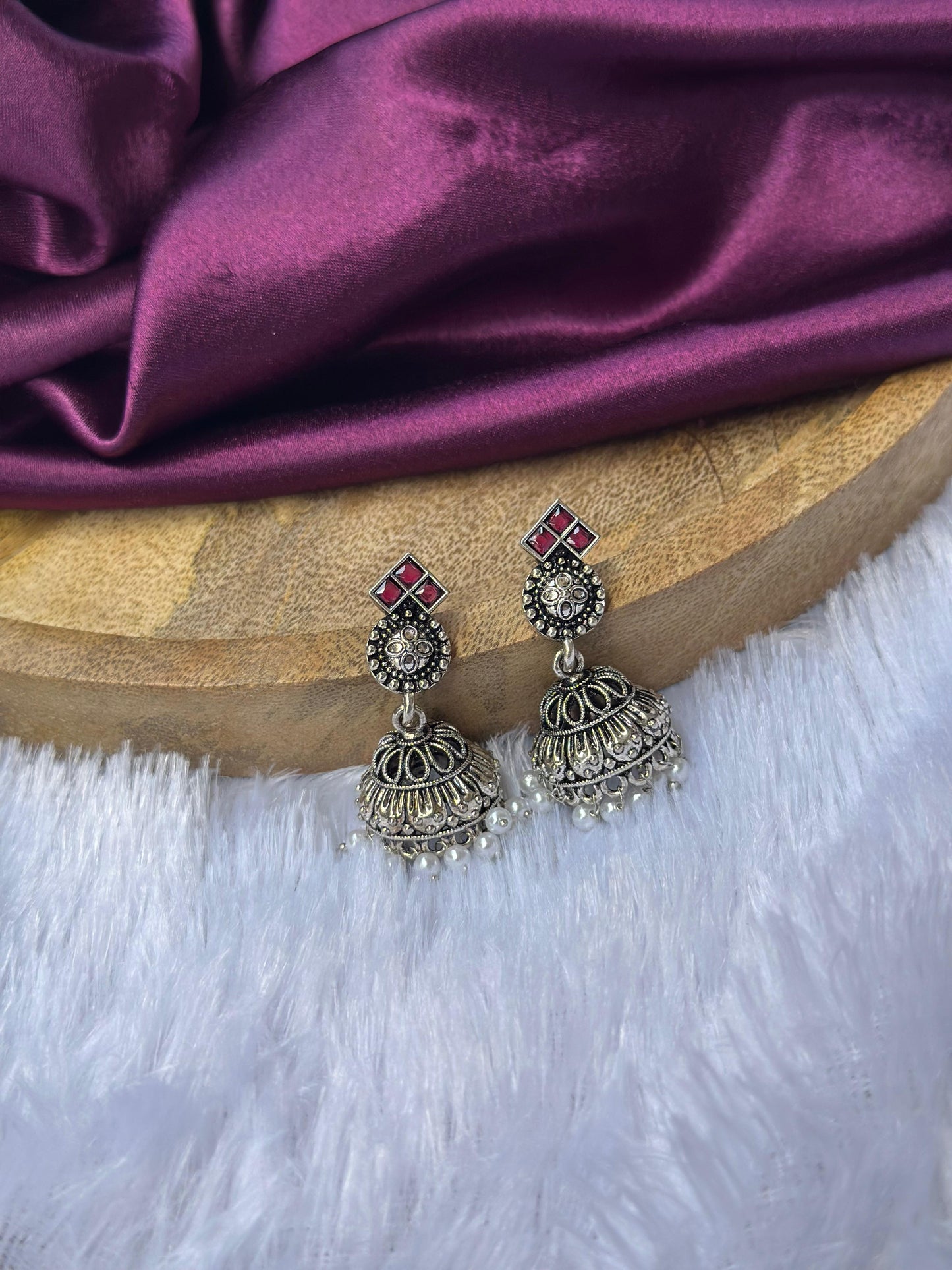 Oxidised Silver Jhumka Earrings with Pearl Drops