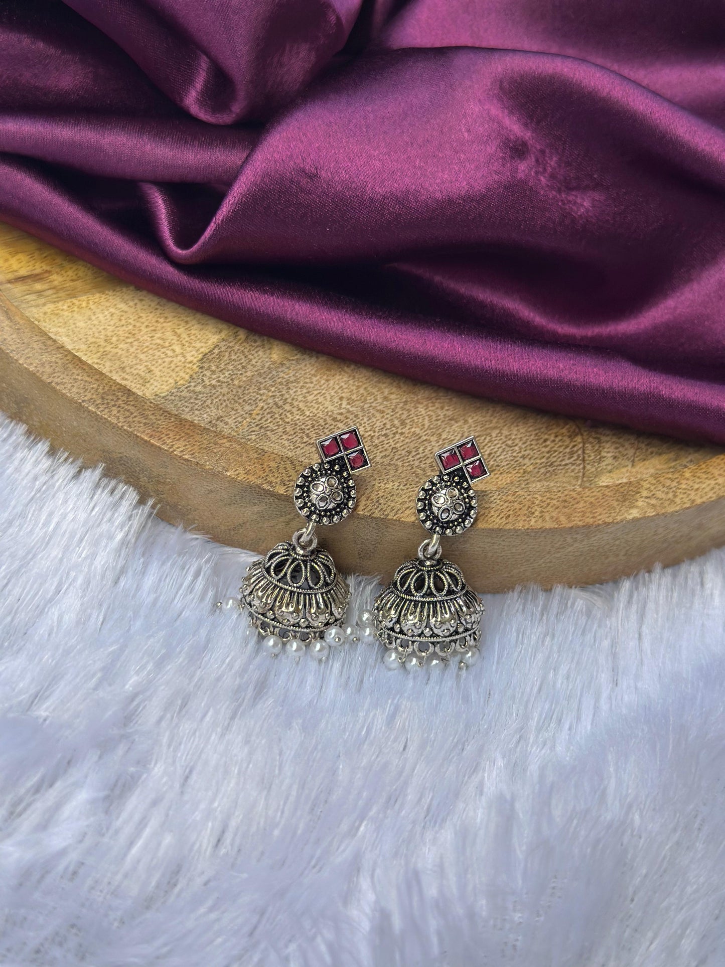 Oxidised Silver Jhumka Earrings with Pearl Drops