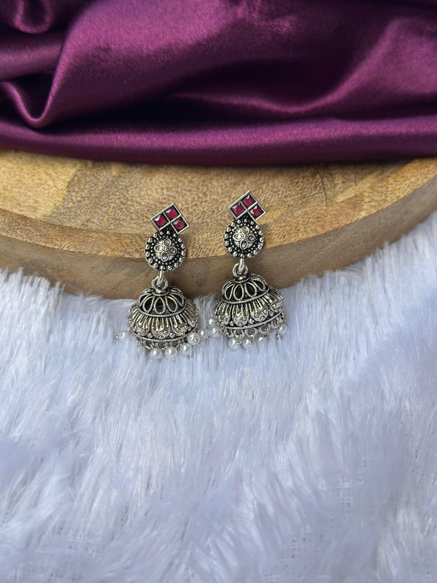 Oxidised Silver Jhumka Earrings with Pearl Drops