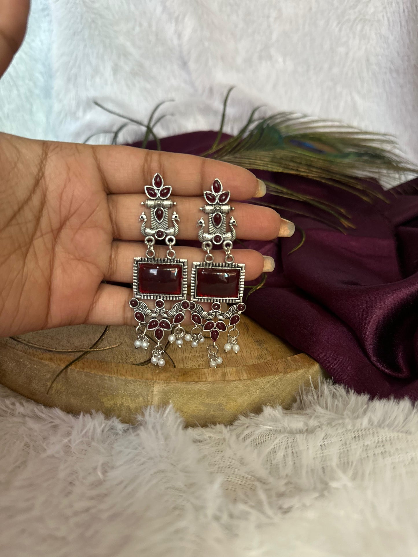 Vintage Ruby Square Dangler Earrings