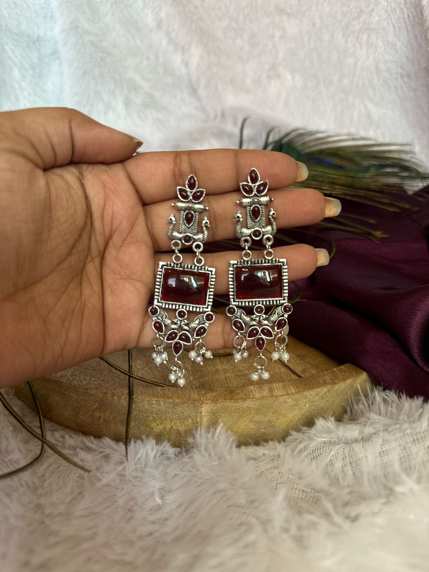 Vintage Ruby Square Dangler Earrings