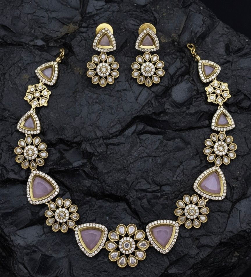 Emerald Blossom Gold-Plated Necklace & Earring Set