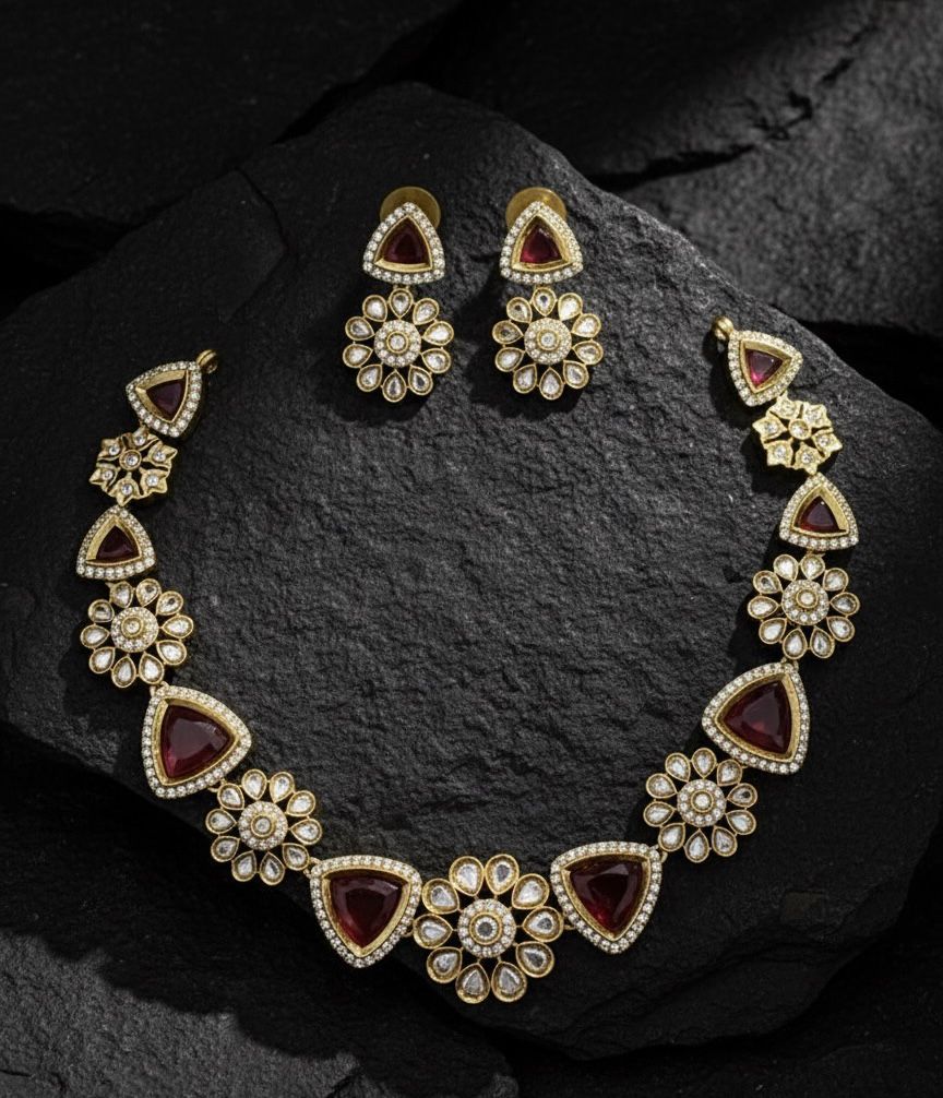 Emerald Blossom Gold-Plated Necklace & Earring Set