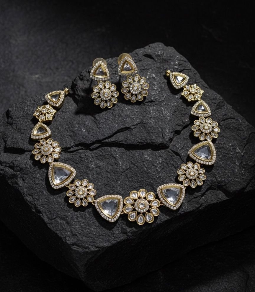 Emerald Blossom Gold-Plated Necklace & Earring Set