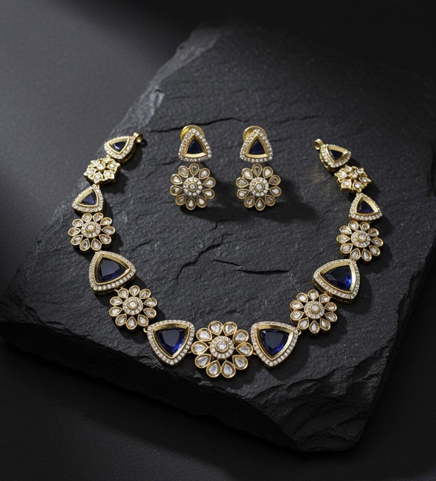 Emerald Blossom Gold-Plated Necklace & Earring Set