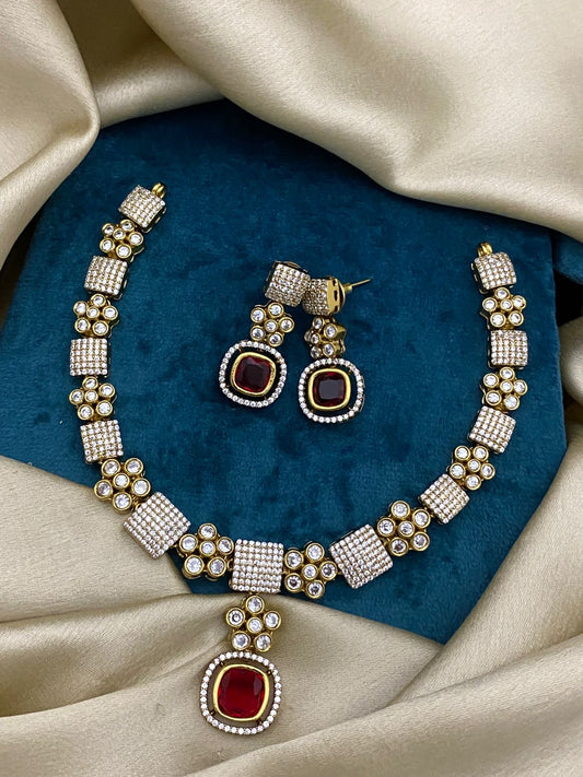 Royal Ruby Stone Necklace Set with Earrings