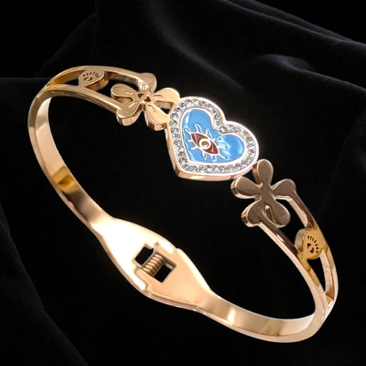 Evil Eye Heart Charm Gold Bracelet