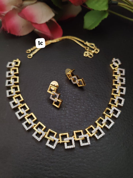 Elegant Gold-Plated Geometric Square Necklace & Earring Set