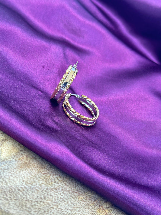 Golden - Silver Twist Hoop Earrings