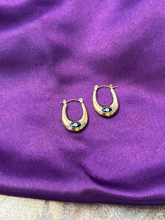 Gold-Plated Anti-Tarnish Evil Eye Hoop Earrings