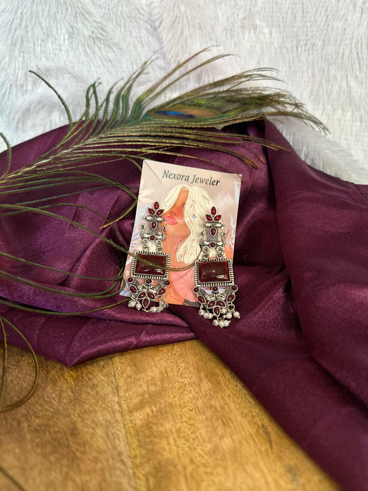 Vintage Ruby Square Dangler Earrings