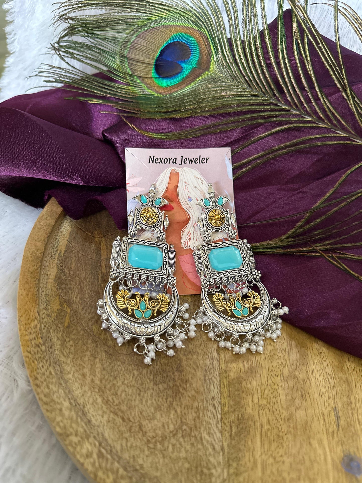 Royal Peacock Inspired Oxidised Chandbalis Earrings