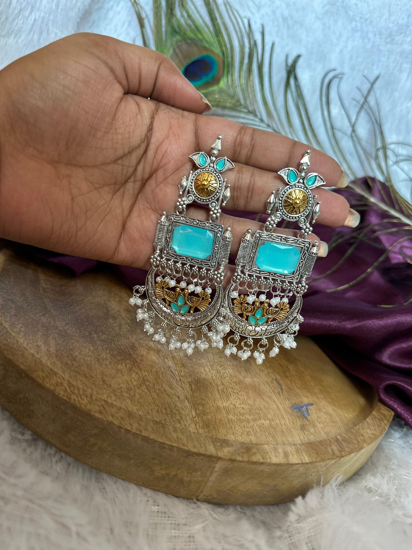 Royal Peacock Inspired Oxidised Chandbalis Earrings