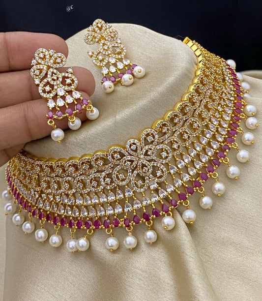 Regal Ruby & Pearl Bridal Choker Set