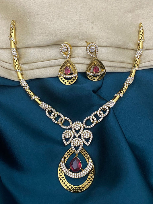 Regal Ruby Teardrop Necklace Set