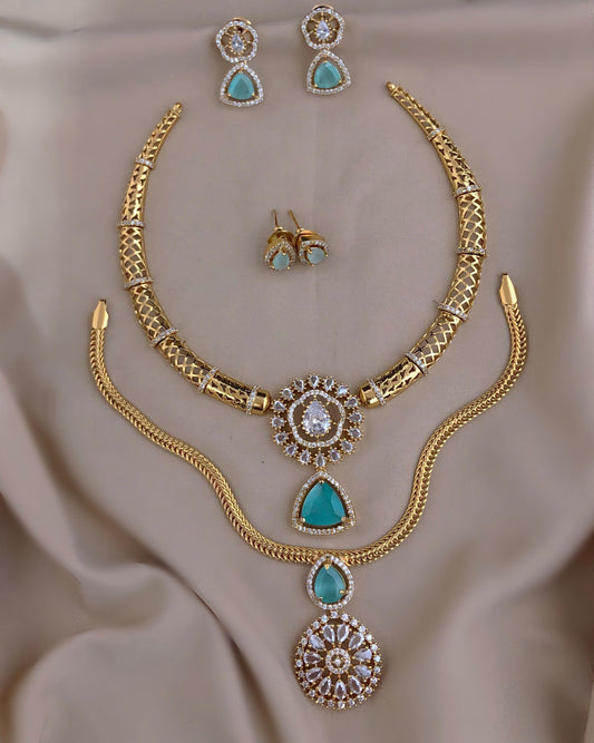Royal Blue Sapphire Gold-Plated Bridal Necklace Set