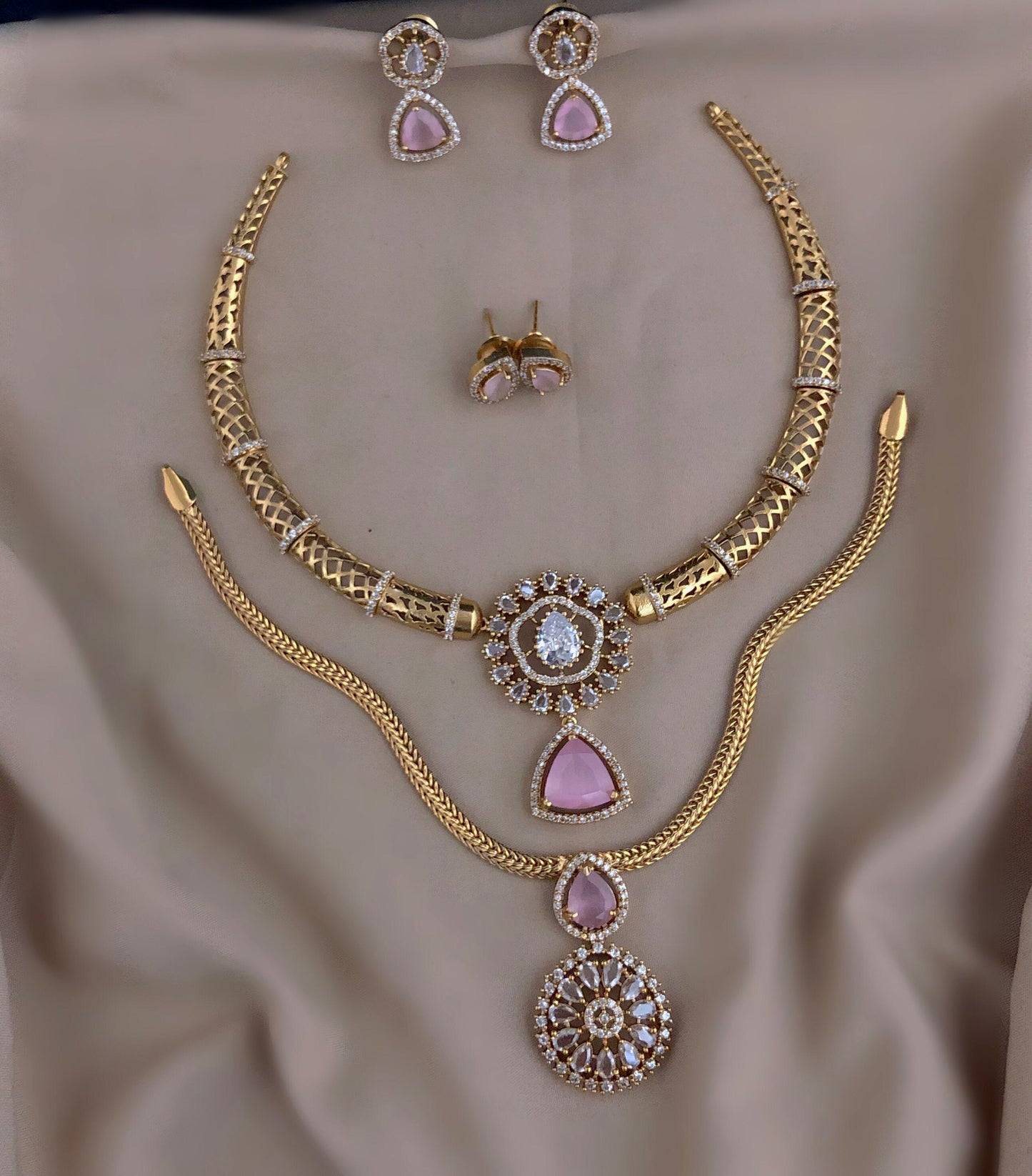 Royal Blue Sapphire Gold-Plated Bridal Necklace Set