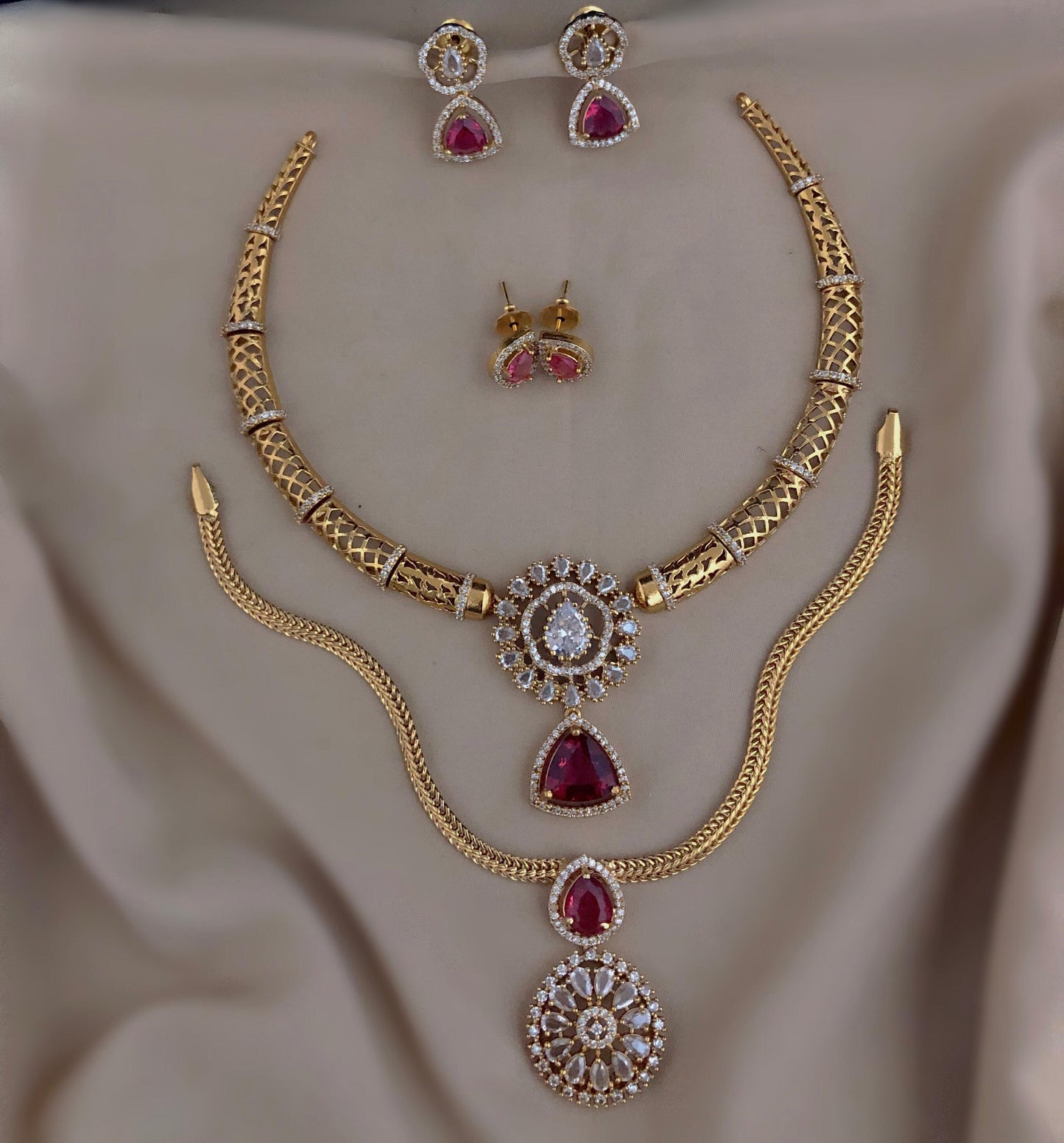 Royal Blue Sapphire Gold-Plated Bridal Necklace Set