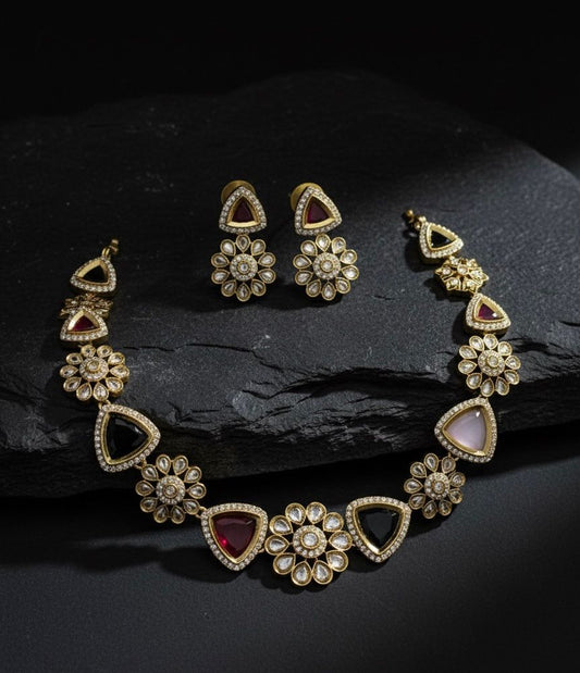 Emerald Blossom Gold-Plated Necklace & Earring Set
